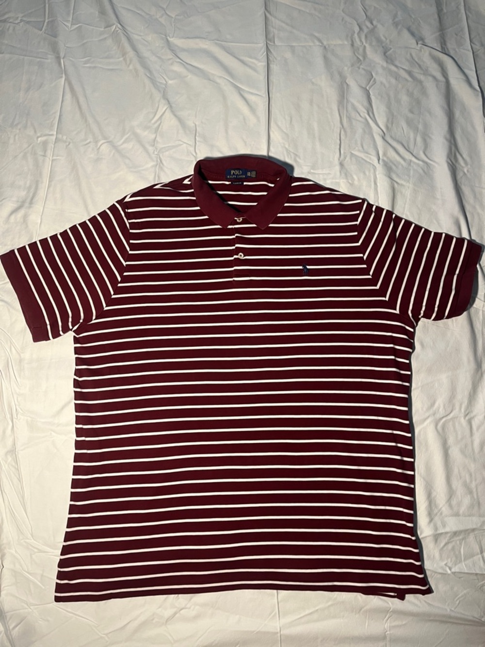 Polo by Ralph Lauren Men's Burgundy and White Striped Polo Classic Fit XXL